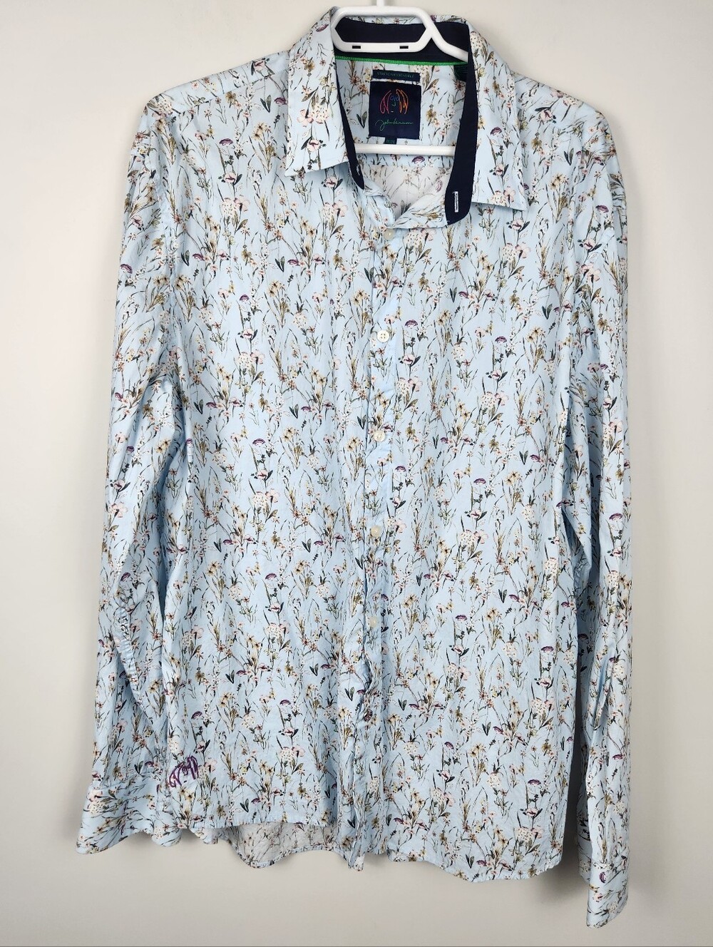 John Lennon Size XXL Button Down Shirt Floral Light Blue Shirt Office Profession